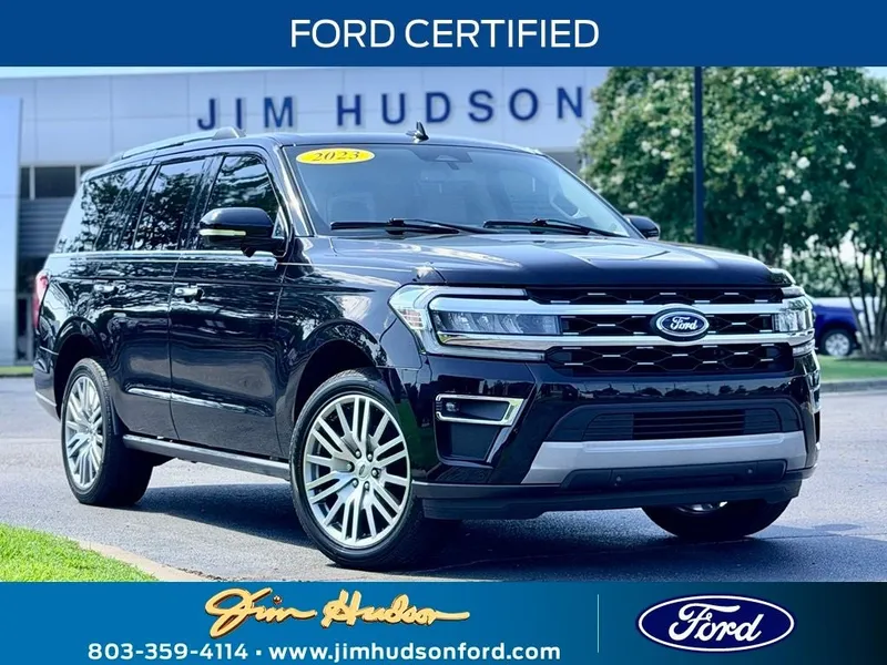 2023 Ford Expedition Limited CERTIFIED NAVI PANO ROOF 2ND ROW BUCKETS in Black Metallic — front three-quarter view