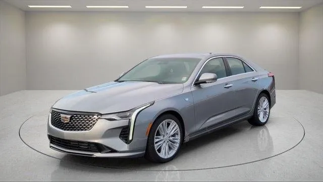 2026 Cadillac CT4 Premium Luxury in Argent Silver Metallic — front three-quarter view