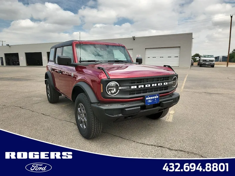 2026 Ford Bronco Big Bend in Ruby Red Metallic Tinted Clearcoat — front three-quarter view