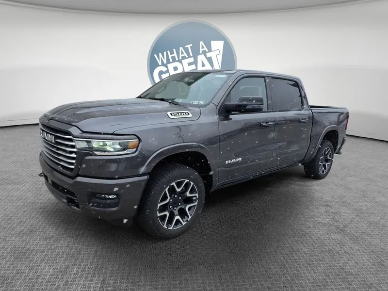 2026 RAM 1500 Laramie in Granite Crystal Metallic Clearcoat — front three-quarter view