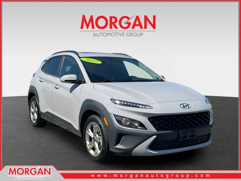 2022 Hyundai Kona SEL in Silver — front three-quarter view