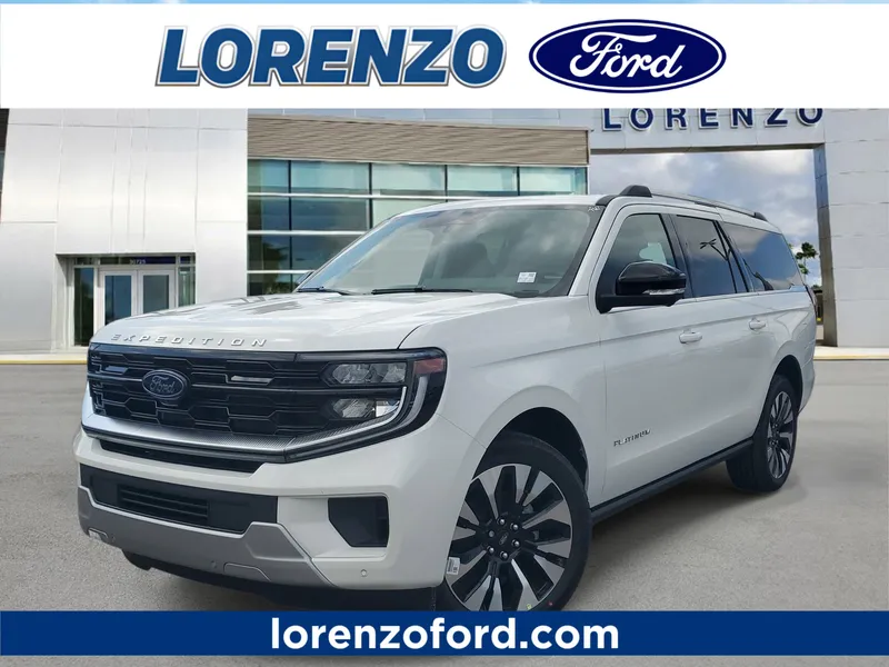 2026 Ford Expedition Max Platinum in Star White Metallic Tri-Coat — front three-quarter view