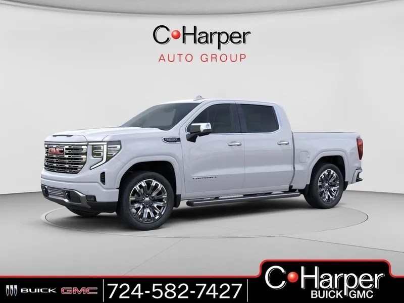 2026 GMC Sierra 1500 Denali in Glacier White Tricoat — front three-quarter view