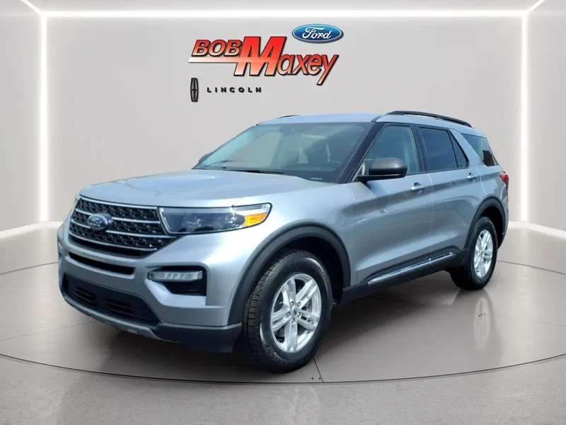2023 Ford Explorer XLT in Iconic Silver Metallic — front three-quarter view