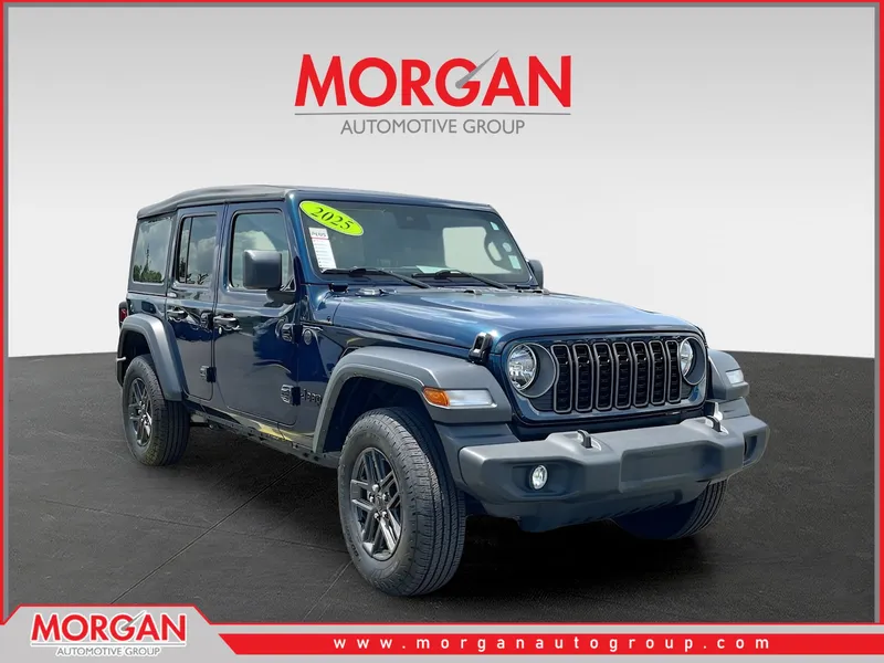 2025 Jeep Wrangler Sport S in Blue — front three-quarter view