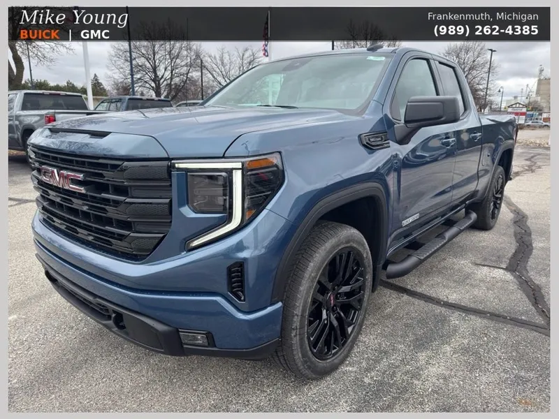 2026 GMC Sierra 1500 Elevation in Downpour Metallic — front three-quarter view