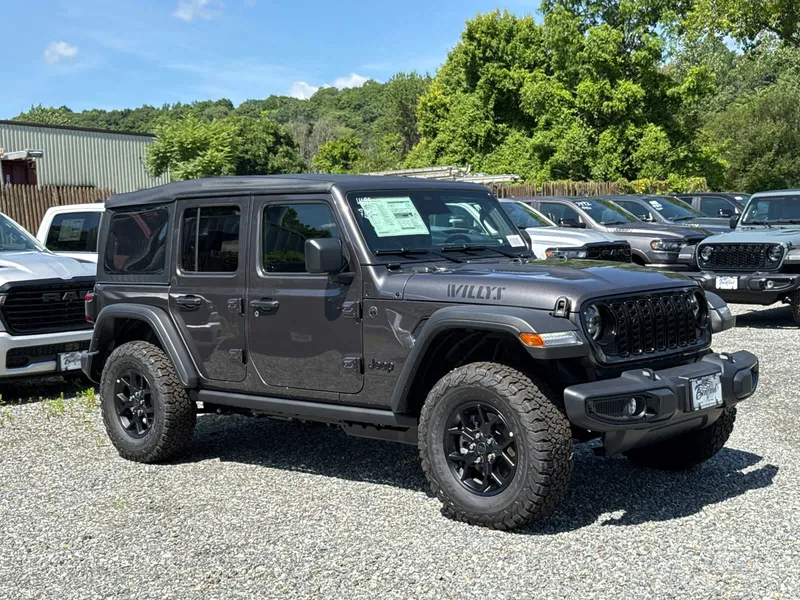 2026 Jeep Wrangler Willys in Granite Crystal Metallic Clearcoat — front three-quarter view