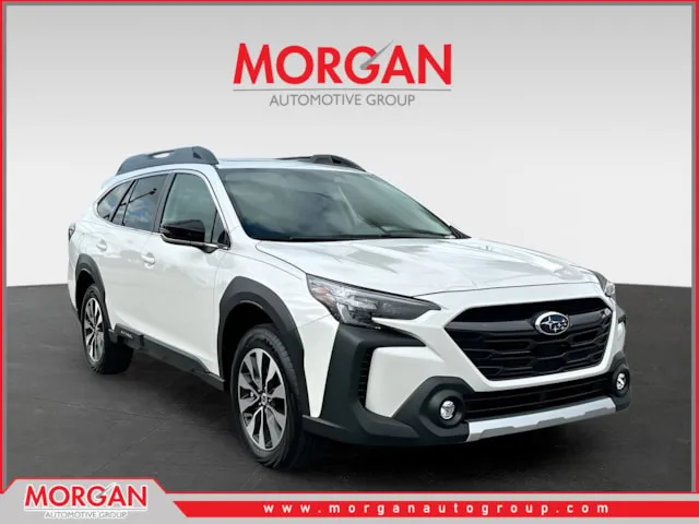 2025 Subaru Outback Limited in White — front three-quarter view