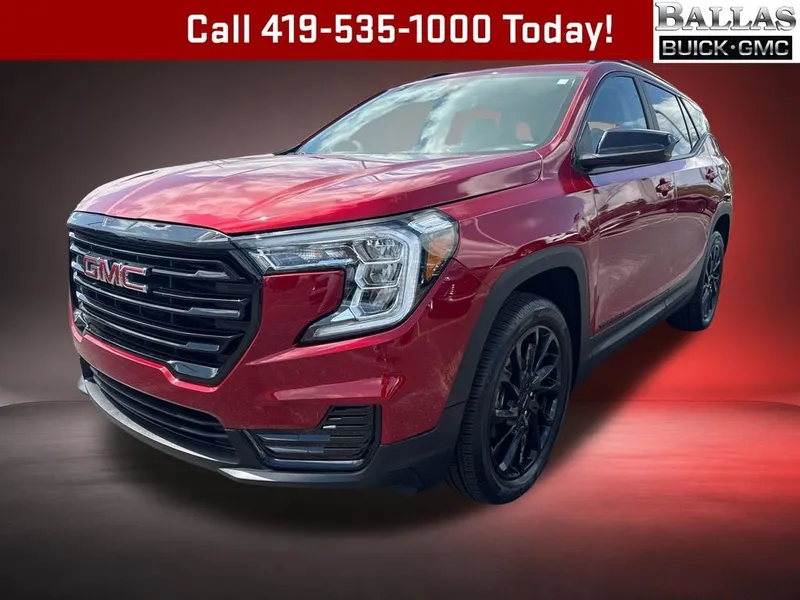 2023 GMC Terrain SLE in Volcanic Red Tintcoat — front three-quarter view