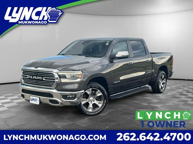 2023 RAM 1500 Laramie in Granite Crystal Metallic Clearcoat — front three-quarter view