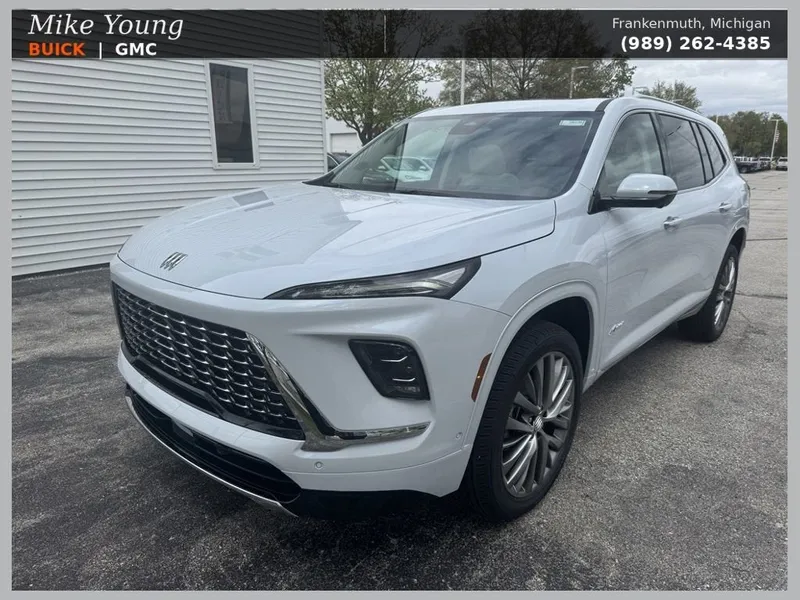 2026 Buick Enclave Avenir in Iridescent White Tricoat — front three-quarter view