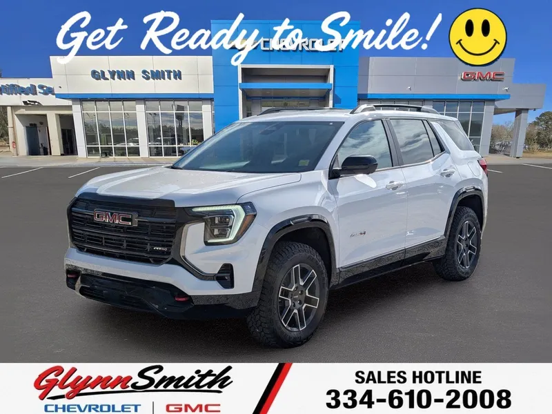 2026 GMC Terrain AT4 in Summit White — front three-quarter view
