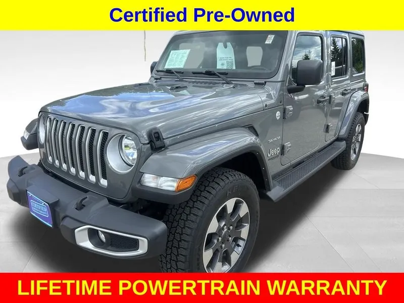 2022 Jeep Wrangler Unlimited Sahara in Sting-Gray Clearcoat — front three-quarter view