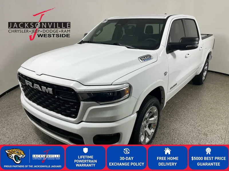 2026 RAM 1500 Big Horn in Bright White Clear-Coat Exterior Paint — front three-quarter view