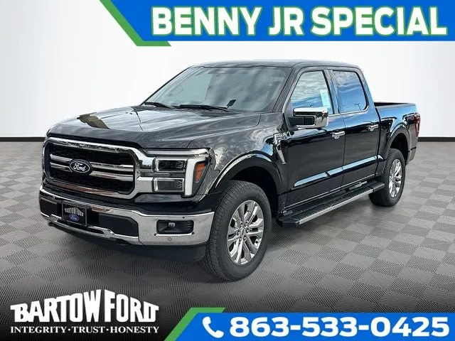 2025 Ford F-150 Lariat 4WD SUPERCREW in Black Metallic — front three-quarter view