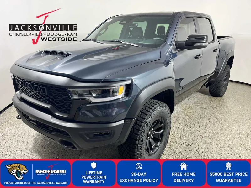 2026 RAM 1500 RHO in Forged Blue Metallic Exterior Paint — front three-quarter view