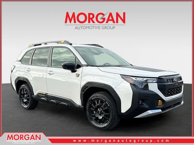 2026 Subaru Forester Wilderness in Crystal White Pearl — front three-quarter view