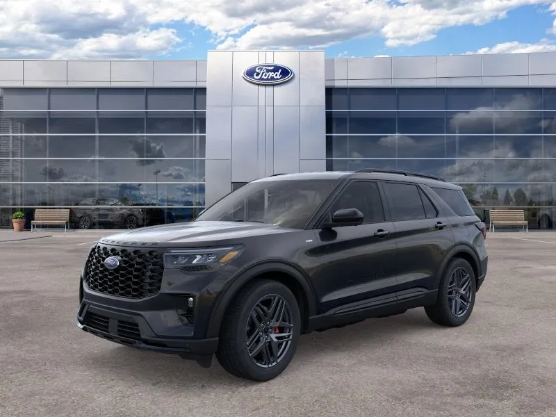 2026 Ford Explorer ST-Line in Agate Black Metallic — front three-quarter view
