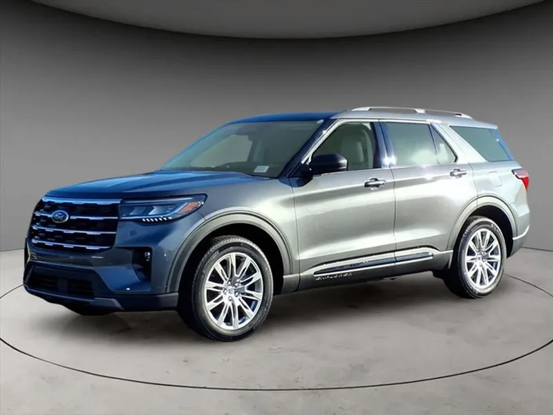 2026 Ford Explorer Active in Gray Metallic — front three-quarter view