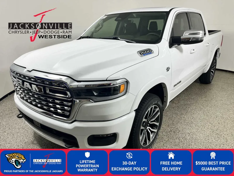 2026 RAM 1500 Longhorn in Bright White Clear-Coat Exterior Paint — front three-quarter view