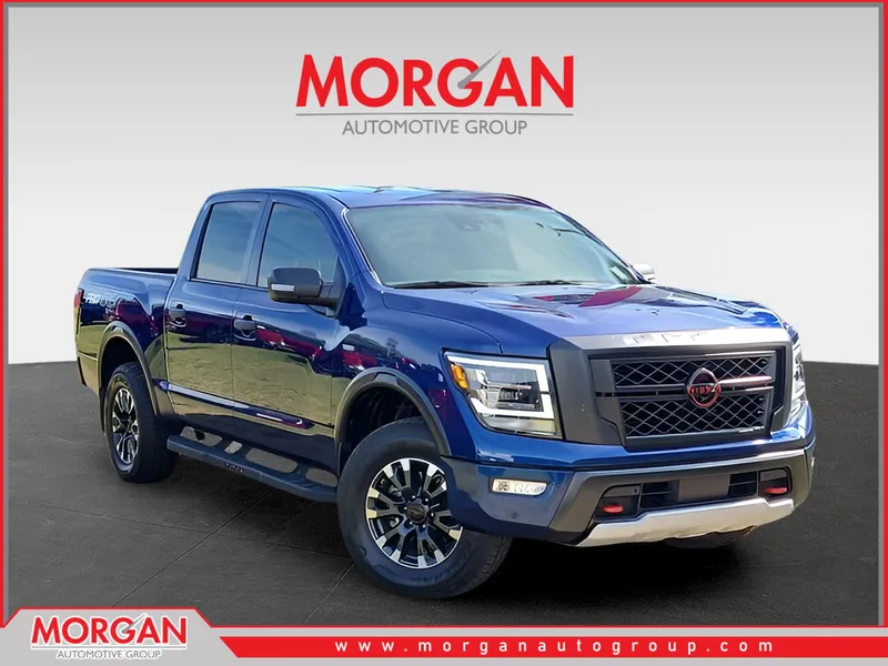 2024 Nissan Titan PRO-4X in Blue — front three-quarter view