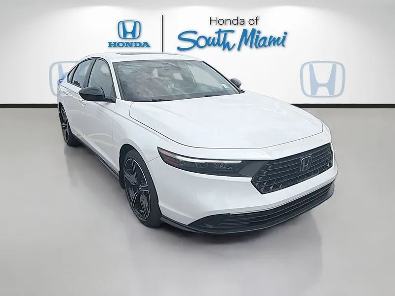 2026 Honda Accord Hybrid Sport in Platinum White Pearl — front three-quarter view