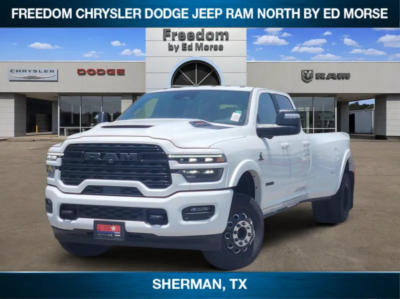 2026 RAM Ram 3500 RAM 3500 LIMITED CREW CAB 4X4 8' BOX in Bright White Clear-Coat Exterior Paint — front three-quarter view