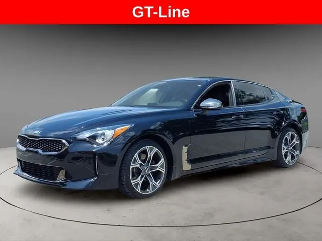 2020 Kia Stinger GT-Line in Aurora Black — front three-quarter view