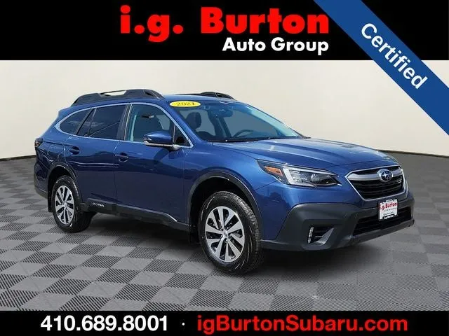 2021 Subaru Outback Premium in Abyss Blue Pearl — front three-quarter view