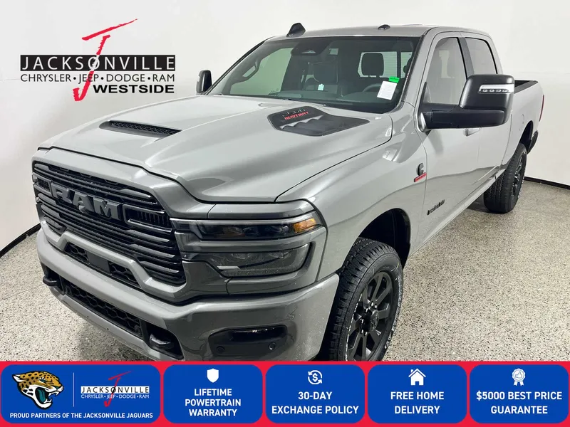 2026 RAM 2500 Laramie in Ceramic Gray Clear-Coat Exterior Paint — front three-quarter view