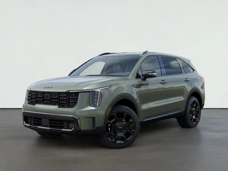 2026 Kia SORENTO X-LINE EX in Jungle Green — front three-quarter view