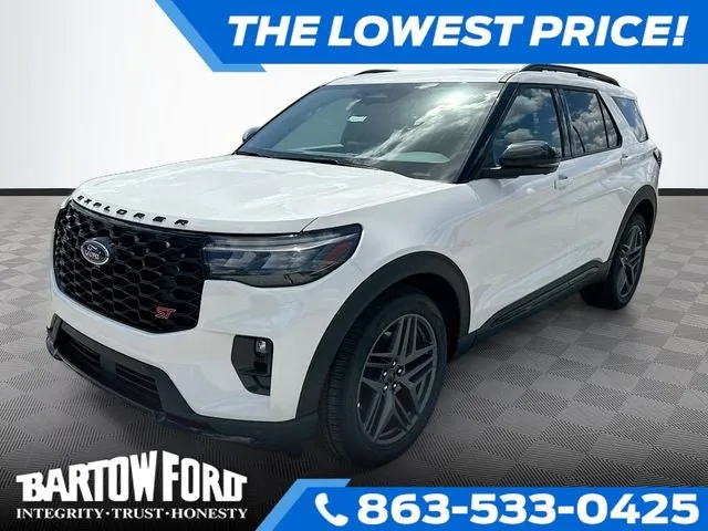 2026 Ford Explorer ST in White Metallic — front three-quarter view