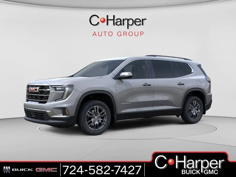 2026 GMC Acadia Elevation in Sterling Metallic — front three-quarter view