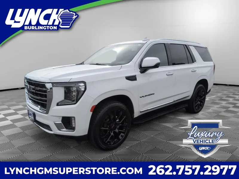 2022 GMC Yukon SLT in Summit White — front three-quarter view