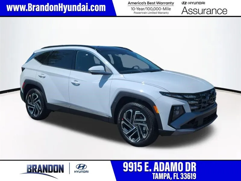 2026 Hyundai TUCSON Limited in White — front three-quarter view