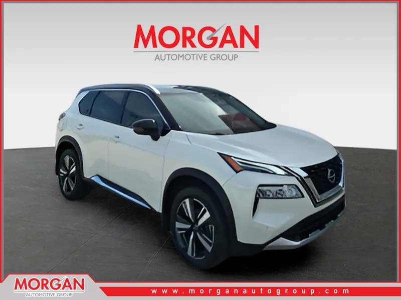 2023 Nissan Rogue Platinum in White — front three-quarter view