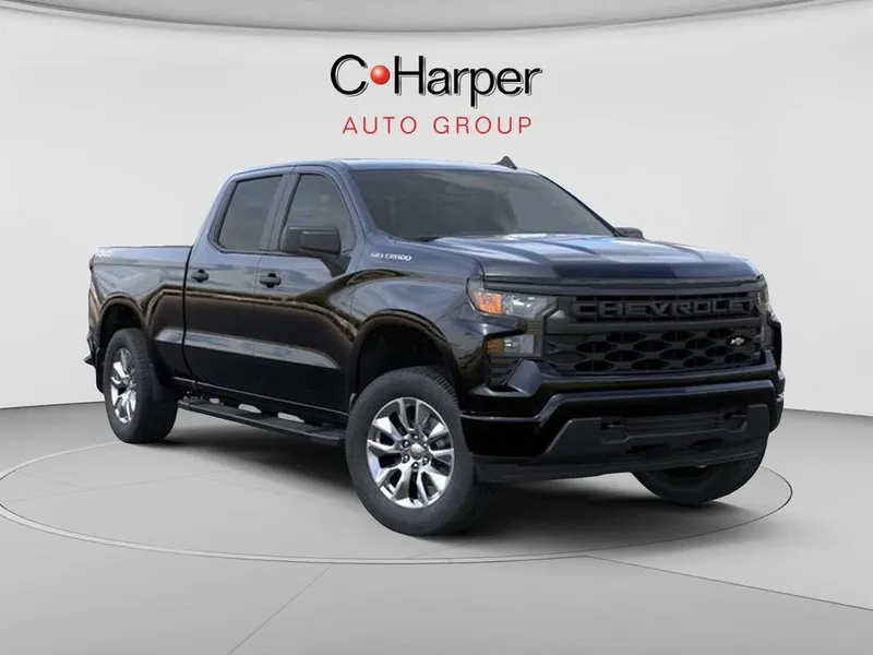 2026 Chevrolet Silverado 1500 Custom in Black — front three-quarter view