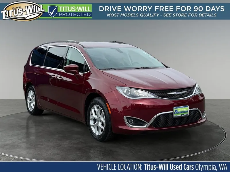 2018 Chrysler Pacifica Touring Plus in Velvet Red Pearlcoat — front three-quarter view