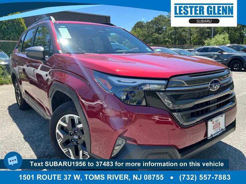 2026 Subaru Forester Premium in Crimson Red Pearl — front three-quarter view