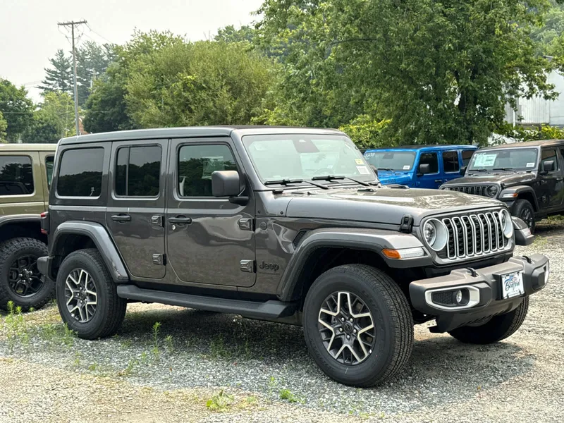 2026 Jeep Wrangler Sahara in Granite Crystal Metallic Clearcoat — front three-quarter view
