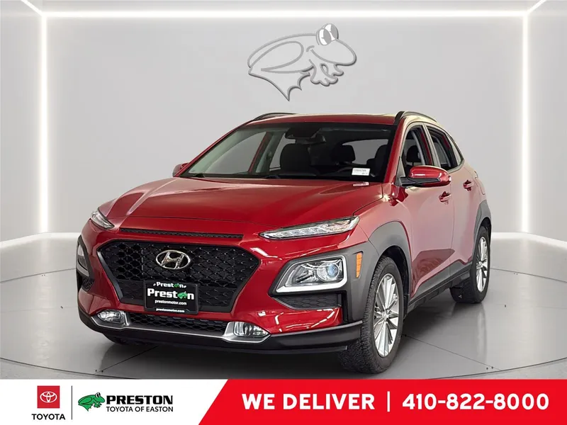2019 Hyundai Kona SEL in Pulse Red — front three-quarter view