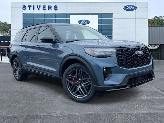 2026 Ford Explorer ST-Line in Vapor Blue Metallic — front three-quarter view