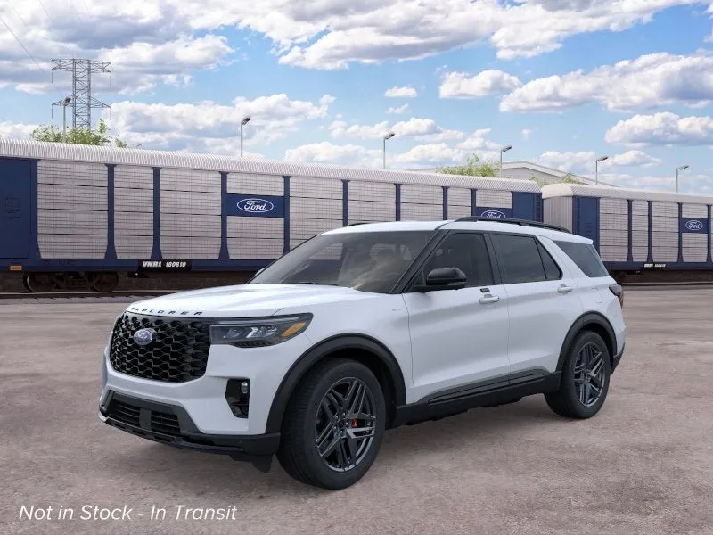 2026 Ford Explorer ST-Line in Space White Metallic — front three-quarter view