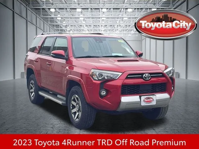 2023 Toyota 4Runner TRD Off-Road Premium in Barcelona Red Metallic — front three-quarter view