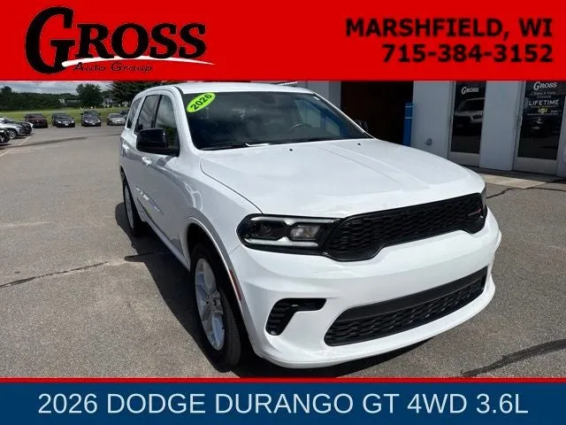 2026 Dodge Durango GT in White Knuckle Clearcoat — front three-quarter view