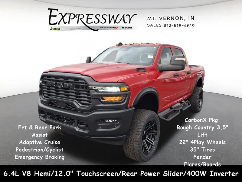2026 RAM 2500 Tradesman 4x4 Crew Cab 6'4 Box in Flame Red Clear-Coat Exterior Paint — front three-quarter view