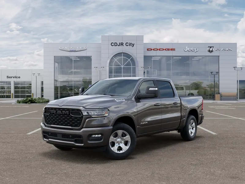 2026 RAM Ram 1500 RAM 1500 BIG HORN CREW CAB 4X4 5'7' BOX in Granite Crystal Metallic Clear-Coat Exterior Paint — front three-quarter view