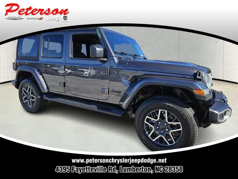 2026 Jeep Wrangler WRANGLER 4-DOOR SAHARA in Granite Crystal Metallic Clear-Coat Exterior Paint — front three-quarter view