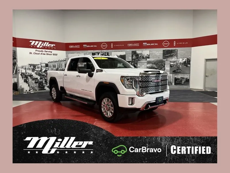 2021 GMC Sierra 3500HD Denali CarBravo Certified in Summit White — front three-quarter view