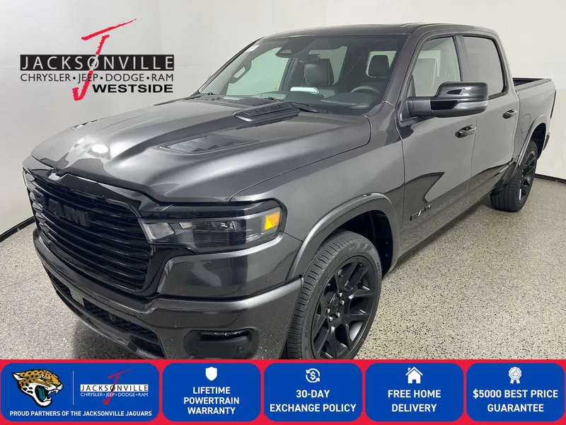 2026 RAM 1500 Laramie in Granite Crystal Metallic Clear-Coat Exterior Paint — front three-quarter view